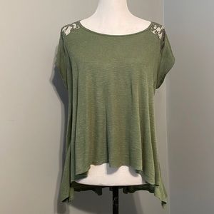 Hippie Rose Green Lace Detail Short Sleeve Top